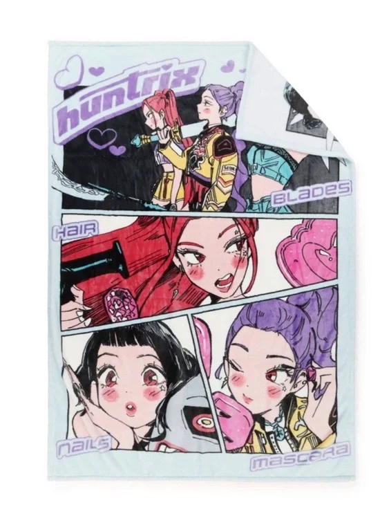 KPop Demon Hunters Nails and Mascara Throw Blanket Blue - Picture 3 of 6